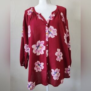 Old Navy Women's Floral Button-Front Blouse - Burgundy